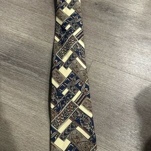 Bill Blass Blue and Cream Geometric Tie